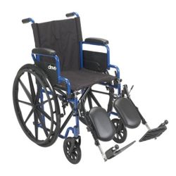 New Drive Medical Blue Streak Wheelchair - 20″ Seat, Flip-Back Desk Arms, Elevating Leg Rests