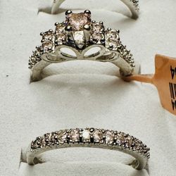 Very Pretty Brand New With The Tags. Pink Gemstone Wedding Band Set (Size 9) SS 925 