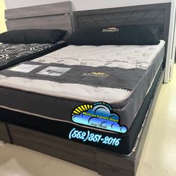 Queen Grey Bed Frame New Cama Con Colchones Camas 