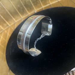 Modern Sterling silver 925 mother of pearl chain cuff adjustable bracelet