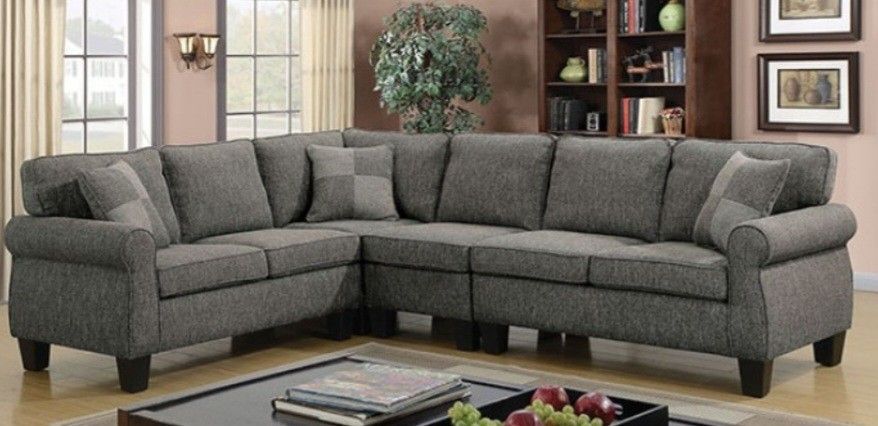 Brand New Grey Transitional Style Sectional Sofa (Pillows Included)
