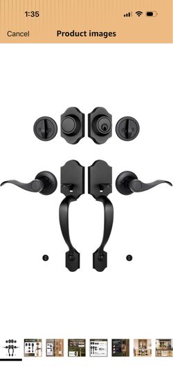 Double Front Door Handle Set with Dummy and Deadbolt, Entry Front Door Lock Set with Classic Half Grip Curved Door Handle for Exterior Doors or Office