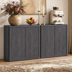 Set of 2, Buffet Cabinet with Storage 34.6”Sideboard Accent Modern Credenza with Doors & Shelves Fluted Tall Media Console Mid Century Coffee Bar Tabl