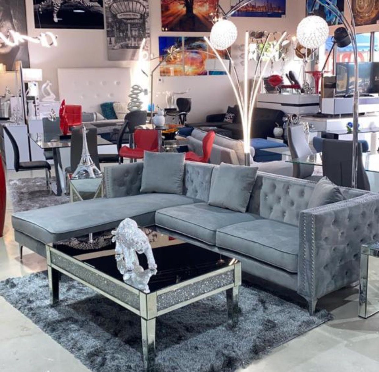 New Grey Velvet Sectional 🎉we finance just $39 down payment