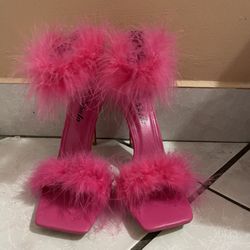 Pink fur heels