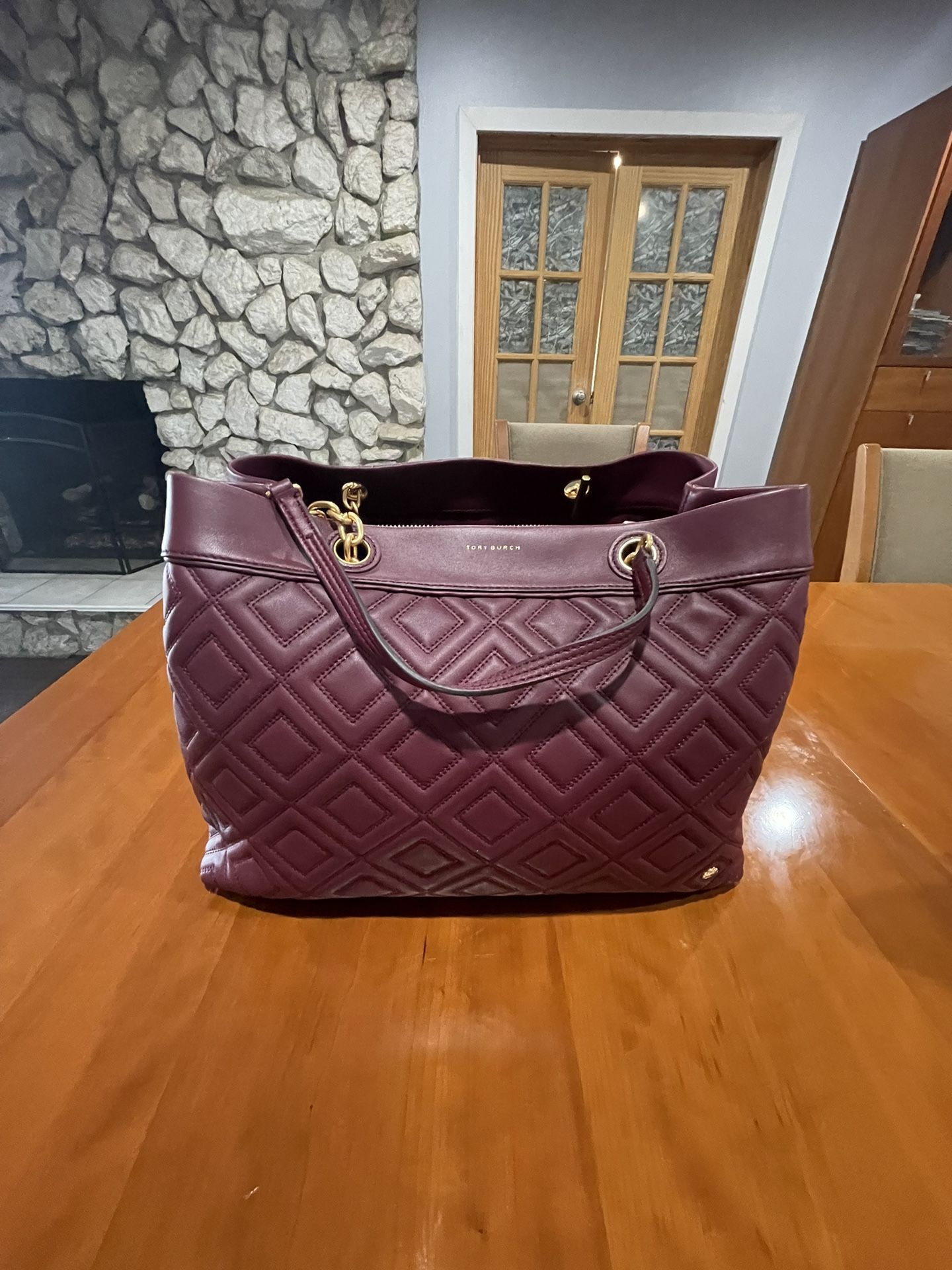 Tory burch fleming top triple compartment leather tote