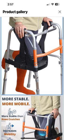 Walker Knee Sling, Adjustable Knee Rest with Padding for Surgery Recovery, Alternative to Crutches & Knee Scooters for Non Weight Bearing
