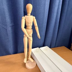 Vintage 16” Wooden Artist Mannequin Figure w/ Stand & Box • Art Drawing Model