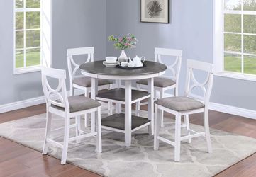 Brand New White & Grey 5pc Counter Height Dining Table Set