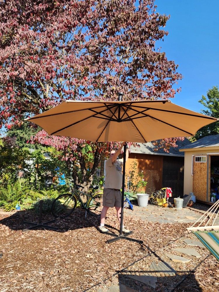 Giant Patio Umbrella With LED Solar Lights