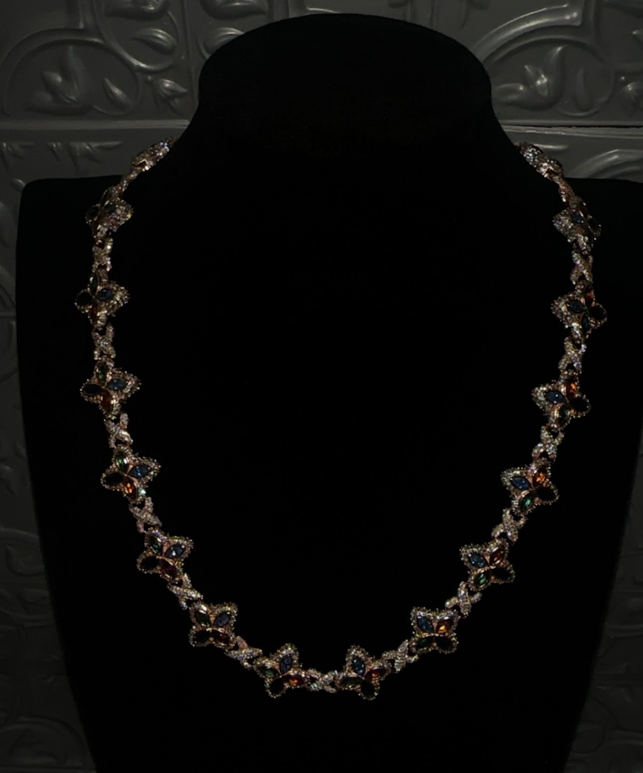 18 k Rose-gold Plated Multi Color Clover Necklace