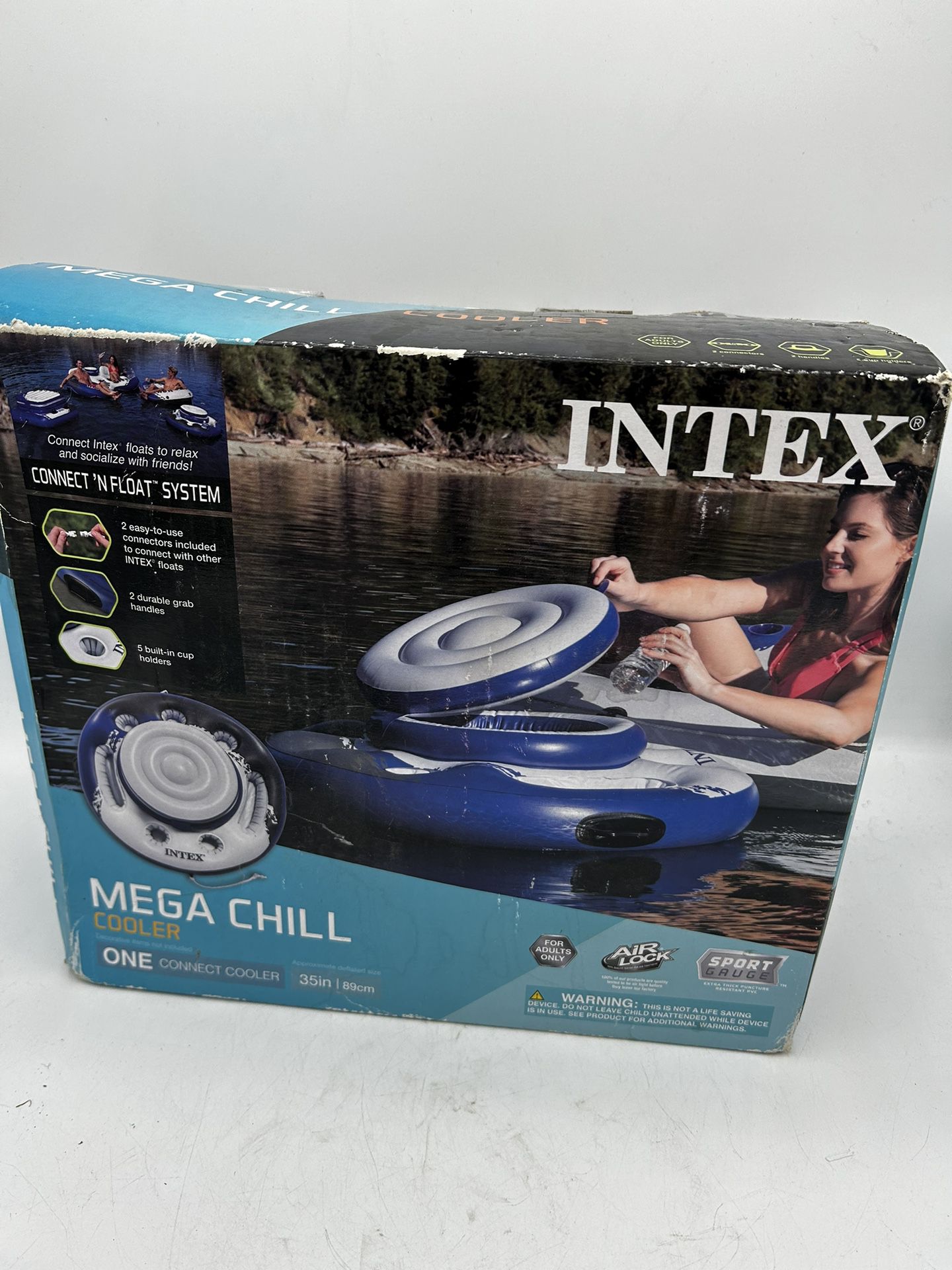 Intex Mega Chill Swimming Pool Inflatable Floating 24 Can Beverage Cooler Holder