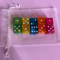 Rainbow dice set (10 dice) with organza bag #gaming  (2 dice in each color; pink, green, blue, yellow, orange)