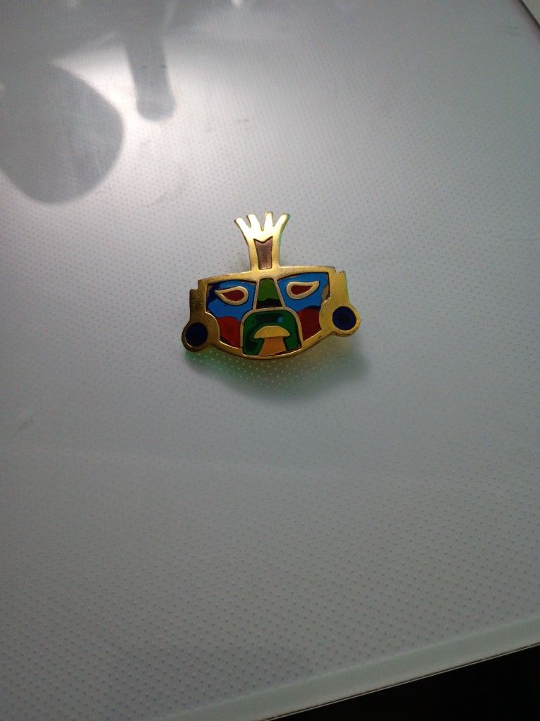 Native Tribal 950 Fine Silver Colorful Enamel Face Pin Brooch
