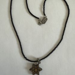 King Baby 24” Silver Onyx Necklace With Sterling Silver Star Of David 