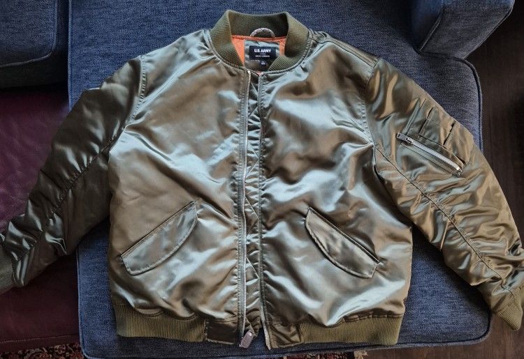 Lucky Brand Nylon/Cotton, Green, Men's Large Army Bomber Jacket