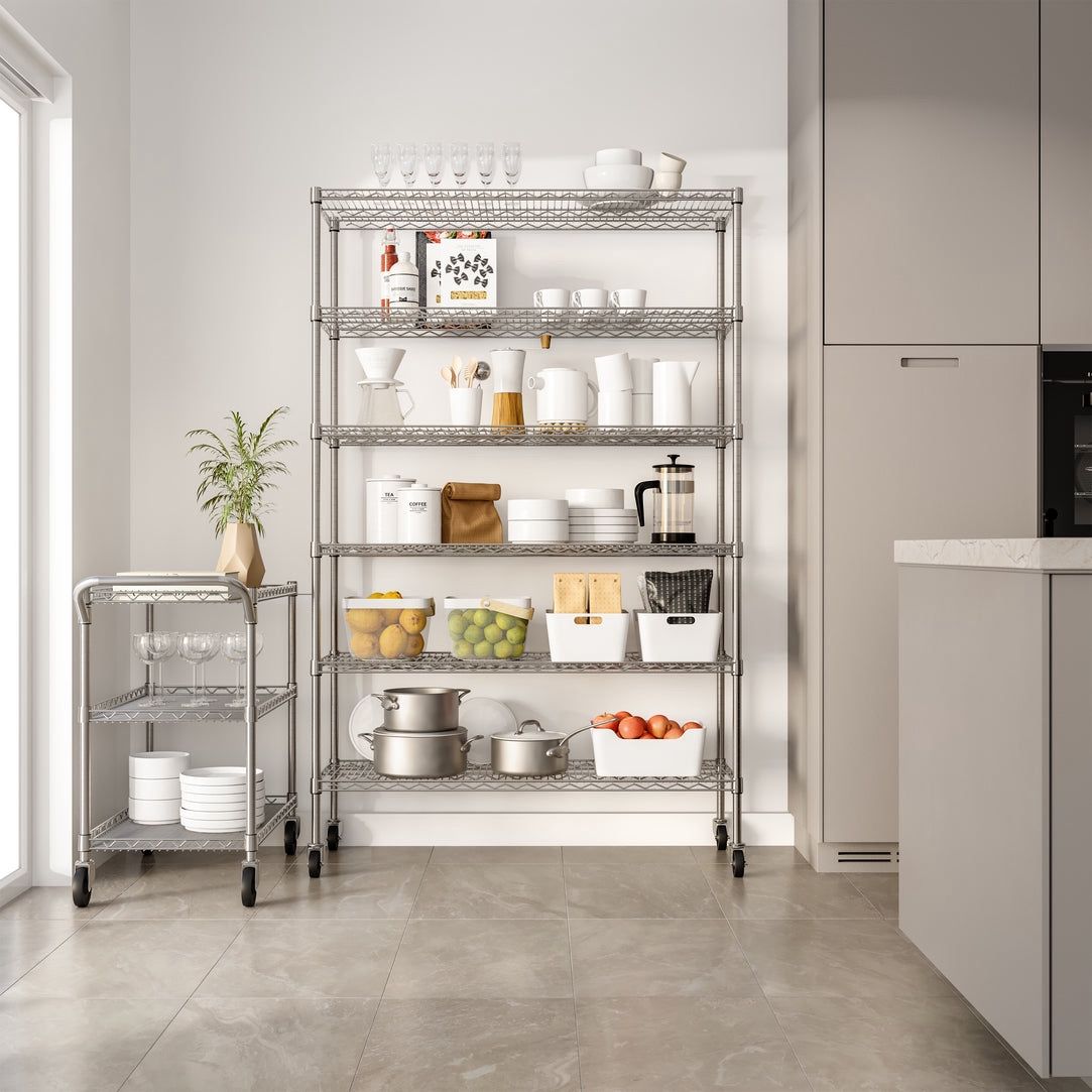 New 4800lbs Weight Capacity Metal Shelves Classics UltraDurable Commercial-Grade 6-Tier NSF-Certified Steel Wire Shelving with Wheels, 48" x 18", Silv