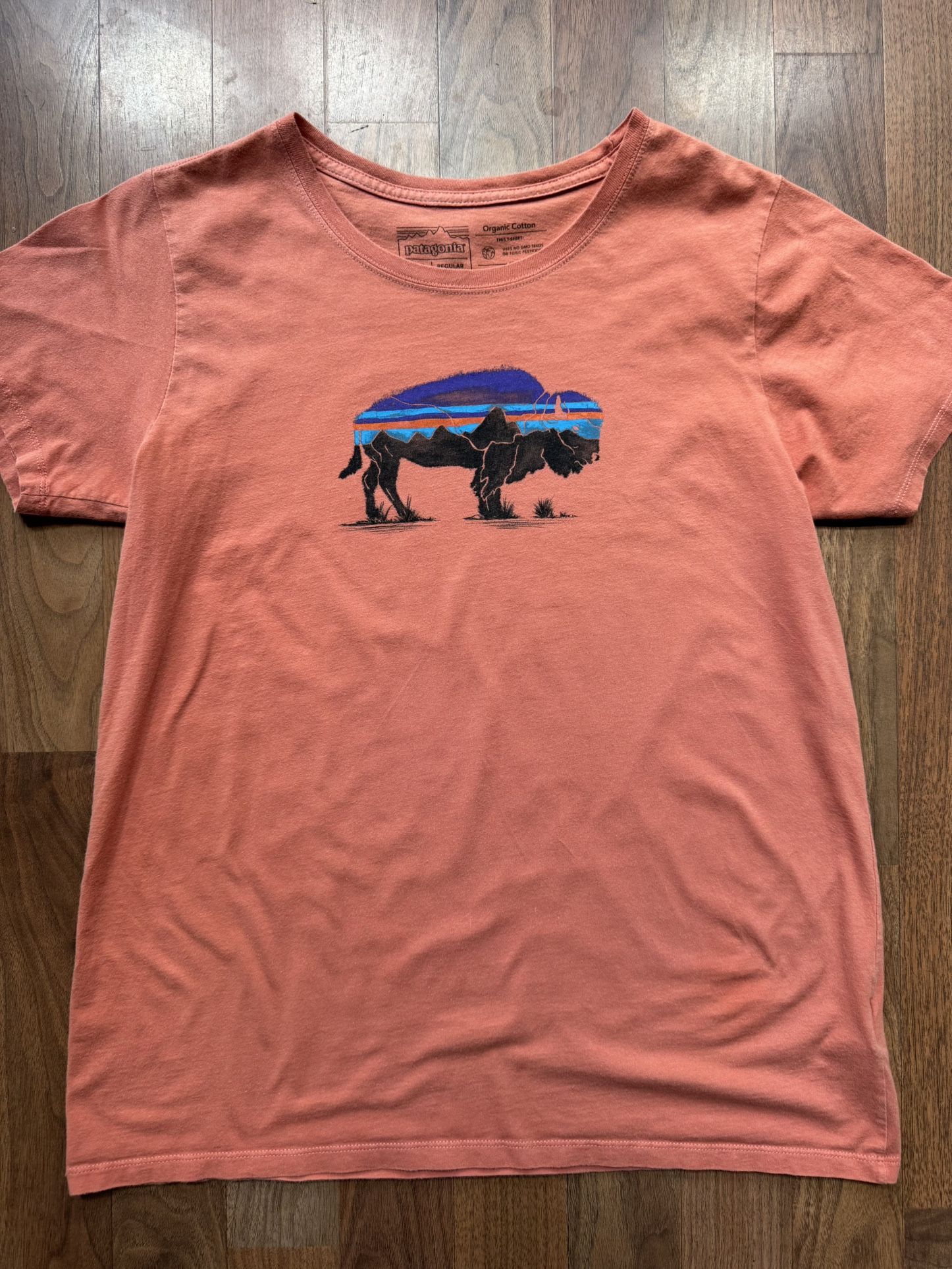 Patagonia Fitz Roy Bison Organic Crew Neck T Shirt Women’s MED Quartz Coral
