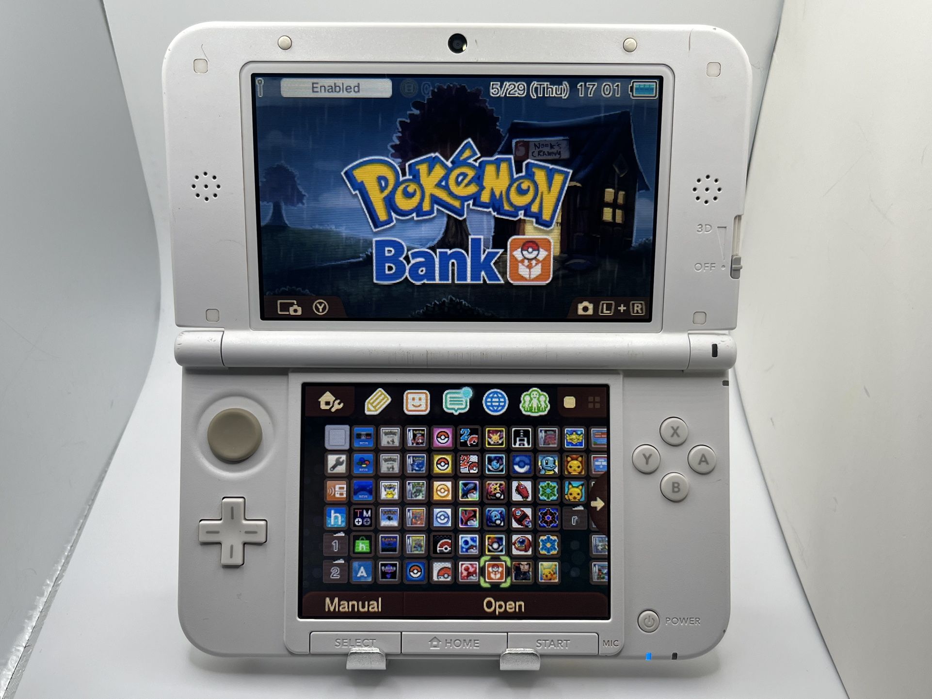 Nintendo 3DS XL Animal Crossing Ed. 64GB Pokemon Bank + ALL Pokemon Games, Mario, Zelda, Kirby