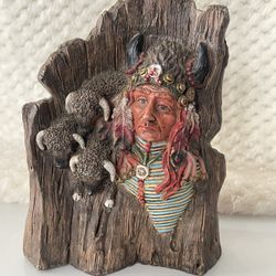 Old West Visions Limited Edition Native American & 3 Buffalo Figurine 