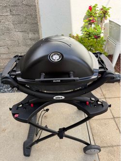 Weber Q1200 Gas Grill with Cart Roller & Cover