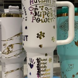 Autism Awareness Tumbler 40oz With Handle And Straw