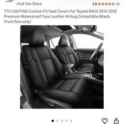 TTX LIGHTING Custom Fit Seat Covers for Toyota RAV4 2013-2018 Premium Waterproof Faux Leather Airbag Compatible (Black, Front Row only)