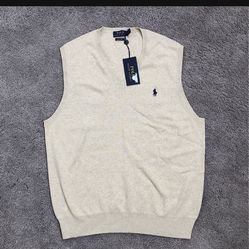 Polo Ralph Lauren Cotton Tan Men’s V-neck Sweater Vest (L) NEW W/Tag
