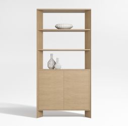 Terrazza 38" Natural Solid Oak Wood 2-Shelf Storage Bookcase Cabinet