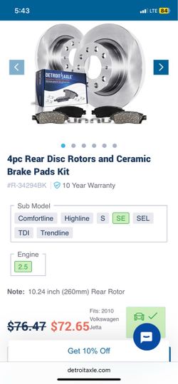 Detroit Axle 4pc Rear Disc Rotors and Ceramic Brake Pads Kit
