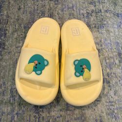 Yellow Slide Sandals with Cartoon Patch