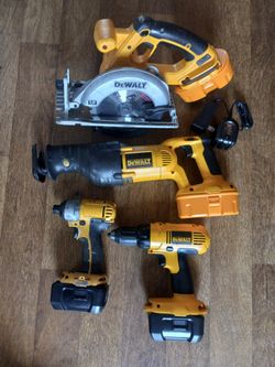 $140 No Less DeWalt 18 Volt Four Tool Kit With Four Brand New Batteries Sawzall Circular Saw Drill And Impact
