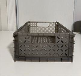 Collapsible Smoked Grey Plastic Storage Crate - Space-Saving & Stackable