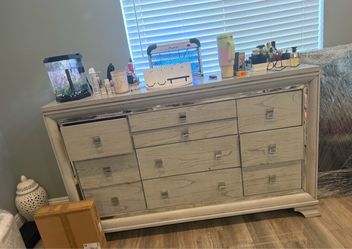 Wood Dresser with Mirror Trim
