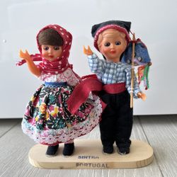 Vintage Sintra Portugal Dolls On Stand (5 3/4” Tall)