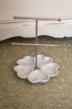 Jewelry Organizer Stand w/ Ceramic Tray – Earring Holder – Vanity Storage