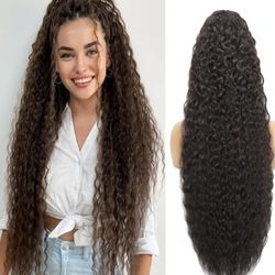 30" Ponytail Hair Extension with Drawstring Attachment Dark Brown