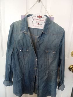 Denim Button-Up Shirt with Snap Buttons