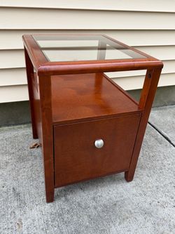Vintage Side Table with Glass-top and Drawer