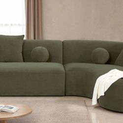 Brand New Olive Green Chenille Sectional Sofa (Pillows Included)