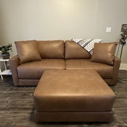 Faux Leather Sofa And Ottoman 