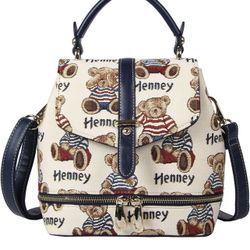 Mini Backpack Casual Handbag Cute Signature Bear Pattern for Women (blue)