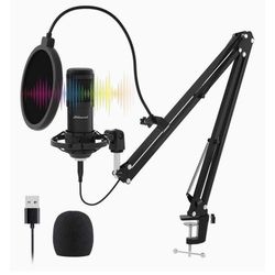 USB Streaming Microphone Kit, Stilnend Professional 192KHZ/24Bit Studio Cardioid Condenser Mic Kit with Sound Chipset Boom Arm Shock Mount Pop Filter,