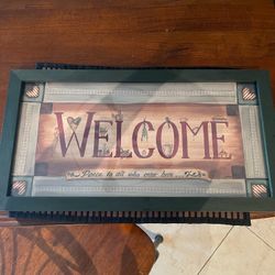 Dark Green Wood Framed Glass WELCOME Art 21 1/4” X 11 1/4”