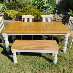 Dining table chairs and bench farmhouse kitchen table set