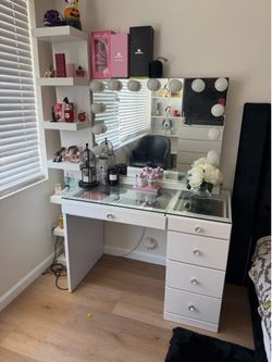 Vanity mirror and desk