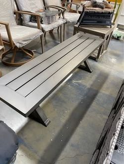 New & Assembled Modern Outdoor Aluminum Dining Bench Dark Gray
