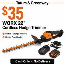 WORX 22" Cordless Hedge Trimmer WG261 w/ Battery & Charger – NEW – $35