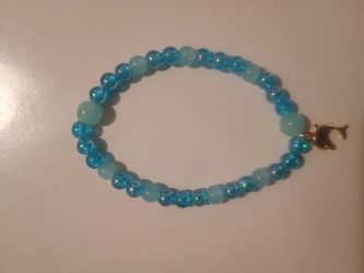 Blue Beaded Stretch Bracelet with Dolphin Charm