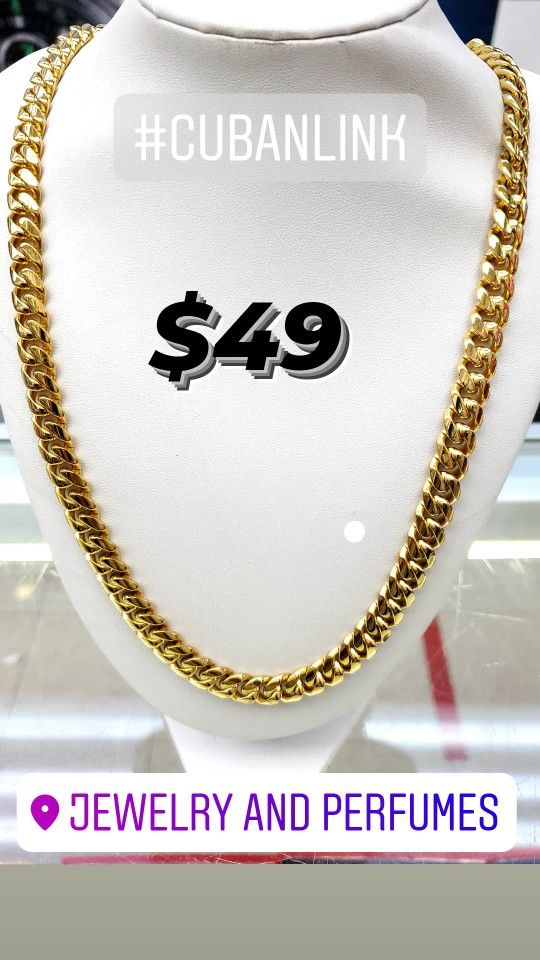 8mm Miami Cuban Link Chain Gold Plated Stainless Steel 